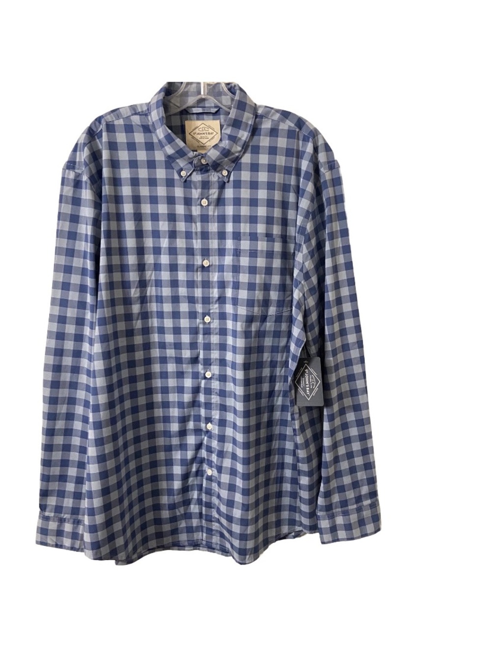 St. John Bay Blue Gingham Long Sleeves Classic Fit Button Down Shirt Men’s New.